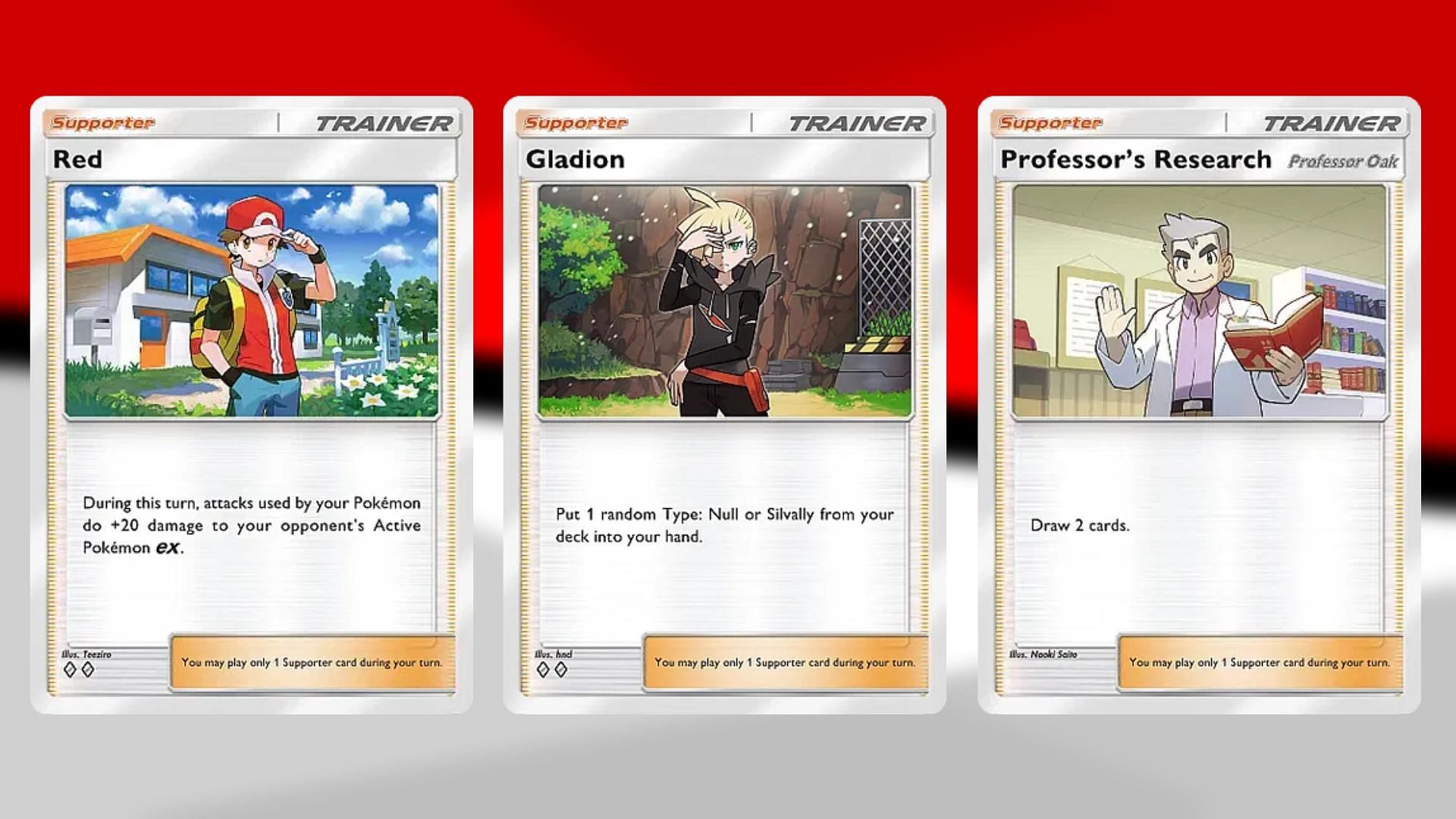 Red, Gladion, and Professor's Research in PTCGP (Image via TPC)